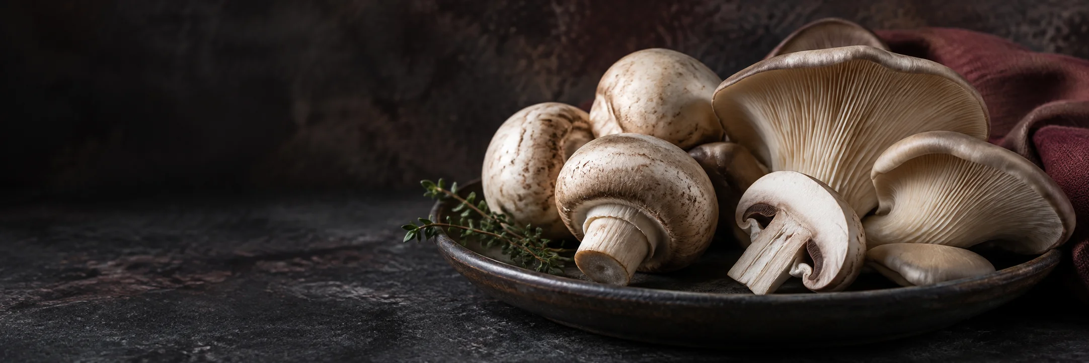Whole and cut button mushrooms beside oyster mushrooms illustrating asensio2023 madrid mushrooms mercury research context.